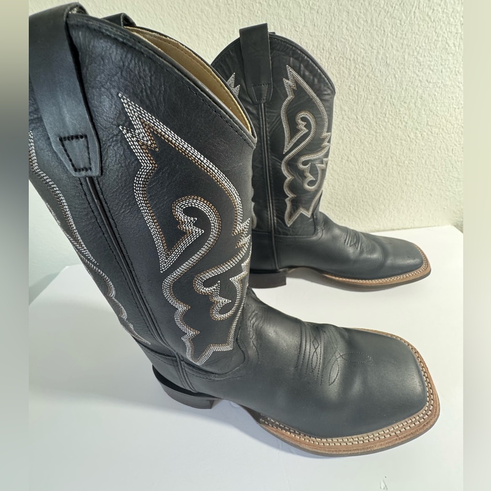 Cody James Black Leather Westley Stockman Broad Toe Boots with Embroidery SZ 11
